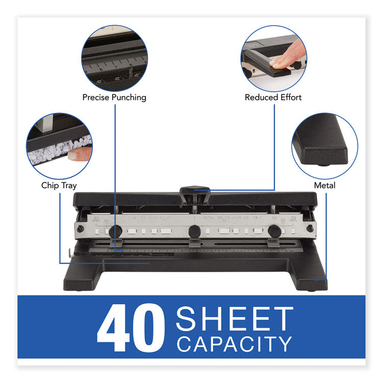 40-Sheet Heavy-Duty Two- To Seven-Hole Adjustable Heavy-Duty Paper Punch, 9/32" Holes, Black