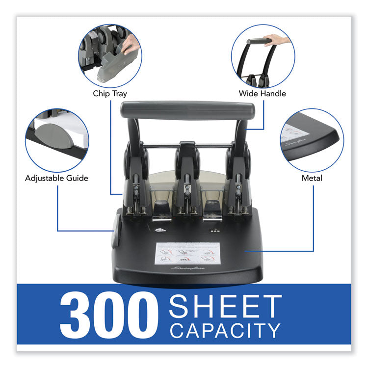 300-Sheet Extra High-Capacity Three-Hole Punch, 9/32" Holes, Black/gray