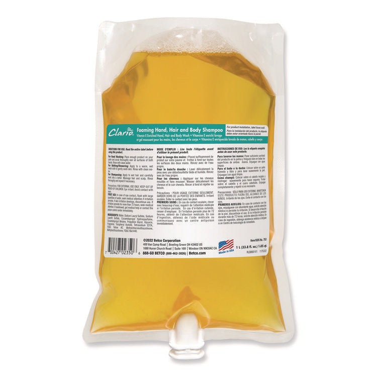 Foaming Hand, Hair and Body Shampoo, Fresh Scent, 1,000 mL, 6/Carton