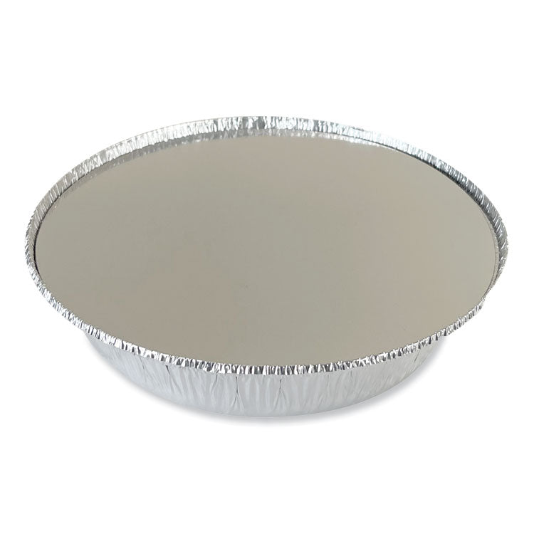 Round Aluminum To-Go Containers with Lid, 48 oz, 9" Diameter x 1.66" h, Silver, 200/Carton