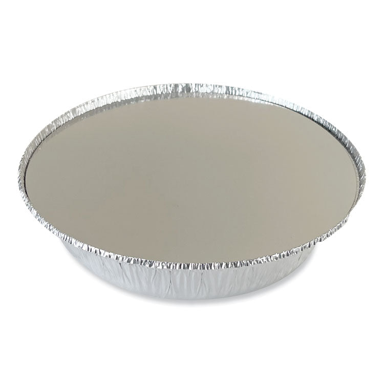 Round Aluminum To-Go Container Lids, Flat Lid, 9" Diameter, Silver, Paper, 500/Carton
