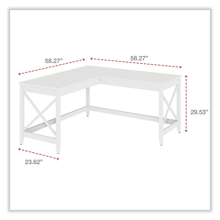 L-Shaped Farmhouse Desk, 58.27" x 58.27" x 29.53", White
