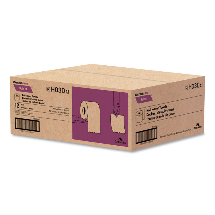 Select Roll Paper Towels, 1-Ply, 7.88" x 350ft, White, 12 Rolls/Carton