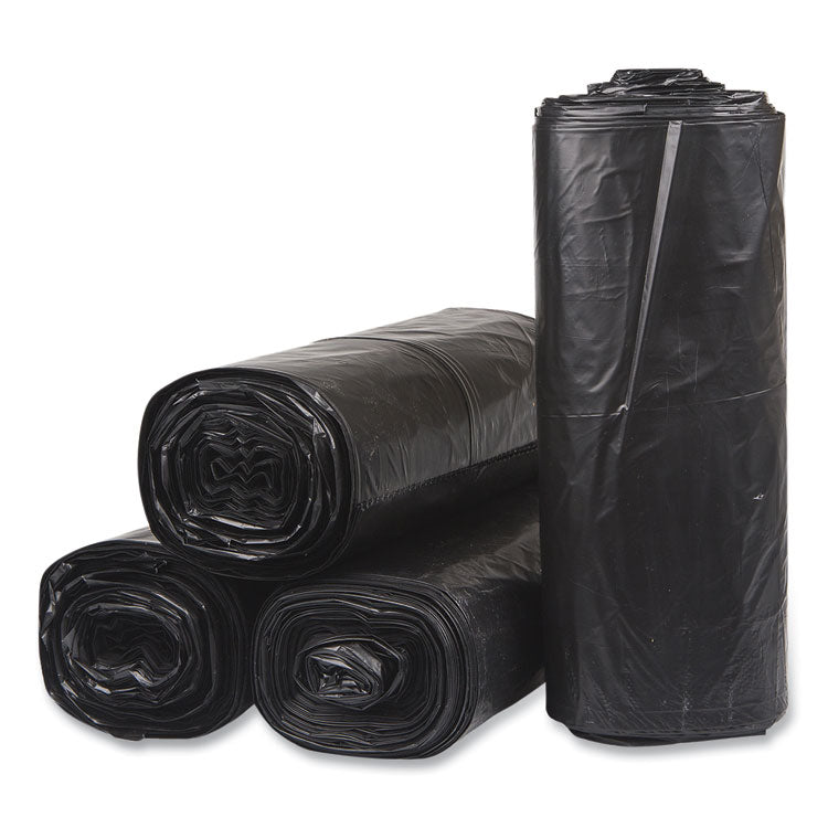Low-Density Commercial Can Liners, 60 gal, 1.5 mil, 38" x 58", Black, Interleaved Roll, 20 Bags/Roll, 5 Rolls/Carton
