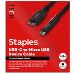Staples TECH 3.3 ft. USB-C to Micro USB Type-B Audio/Video Cable, Male to Male, Black (ST62445)