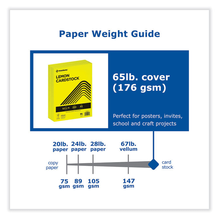 Color Cardstock, 65 lb Cover Weight, 8.5 x 11, Lemon Yellow, 250/Ream