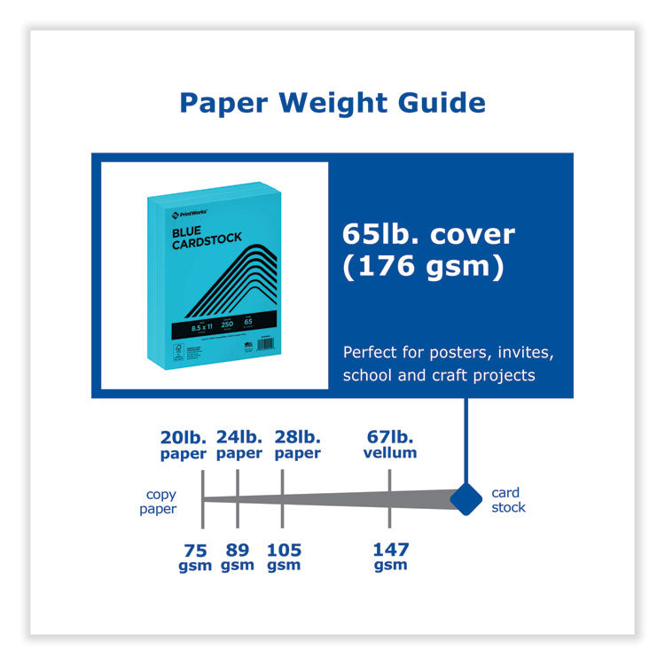 Color Cardstock, 65 lb Cover Weight, 8.5 x 11, Blue, 250/Ream