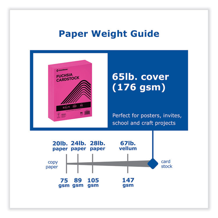 Color Cardstock, 65 lb Cover Weight, 8.5 x 11, Fuchsia, 250/Ream