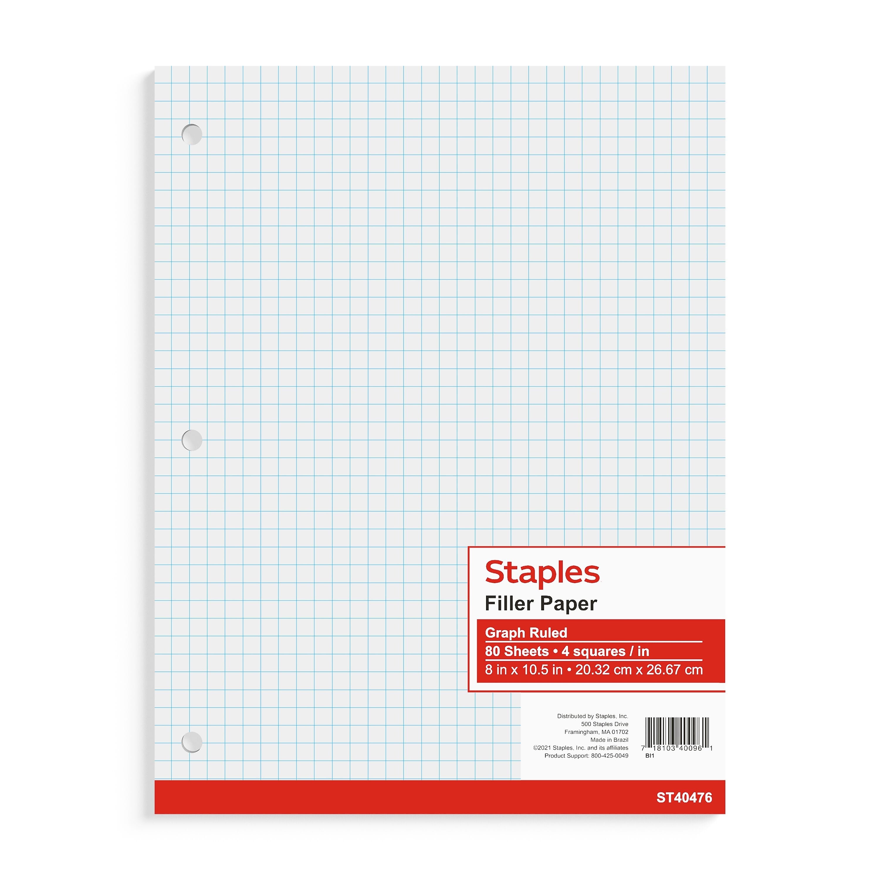 Staples® Graph Paper, 8" x 10.5", 80 Sheets/Pack, 24/Carton (40476CT)