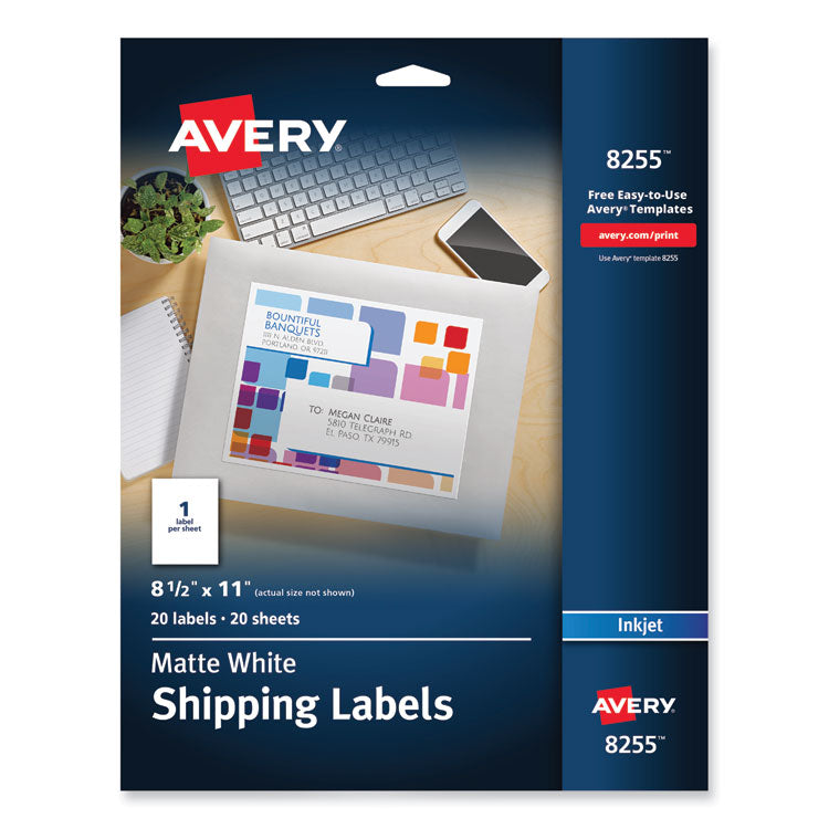 Full-Sheet Vibrant Inkjet Color-Print Labels, 8.5 X 11, Matte White, 20/pack