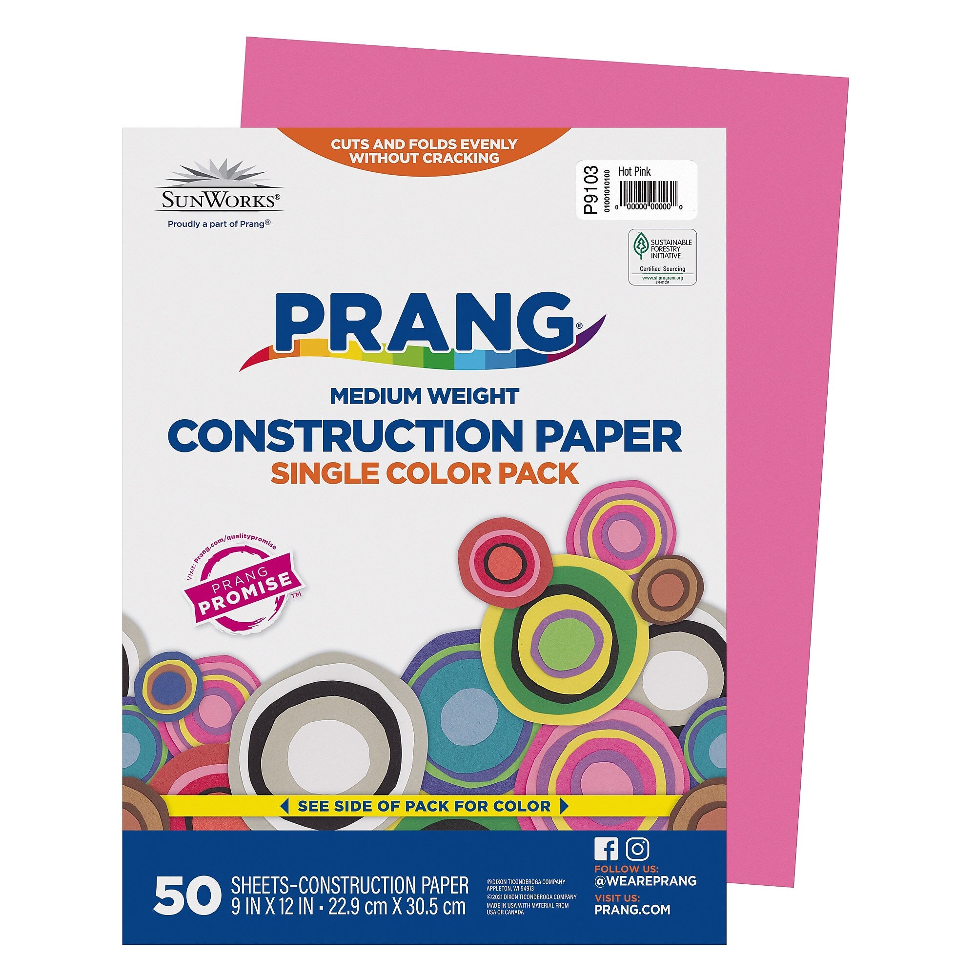 Prang 9" x 12" Construction Paper, Hot Pink, 50 Sheets/Pack (P9103-0001)