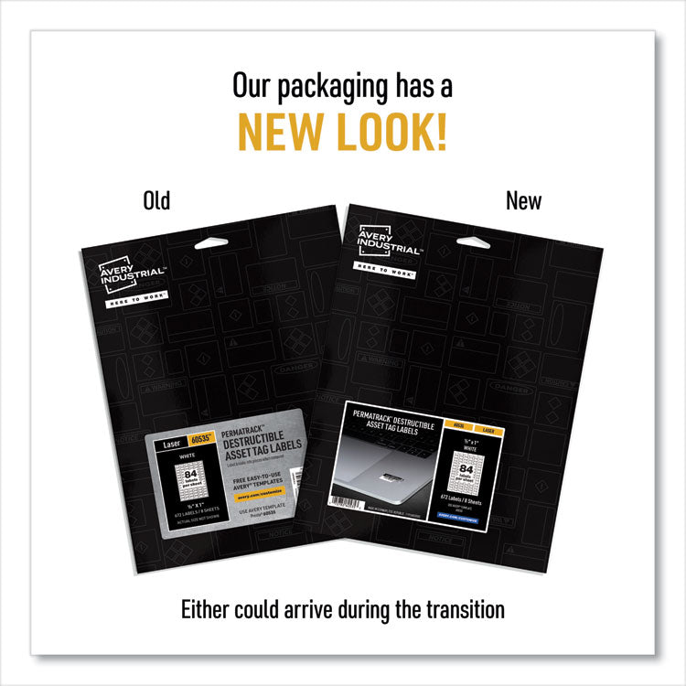 Permatrack Destructible Asset Tag Labels, Laser Printers, 0.5 X 1, White, 84/sheet, 8 Sheets/pack