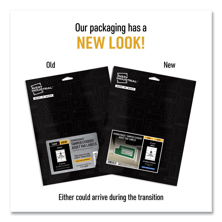 Permatrack Tamper-Evident Asset Tag Labels, Laser Printers, 2 X 3.75, White, 8/sheet, 8 Sheets/pack