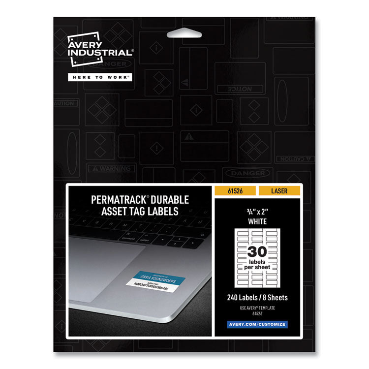 Permatrack Durable White Asset Tag Labels, Laser Printers, 0.75 X 2, White, 30/sheet, 8 Sheets/pack
