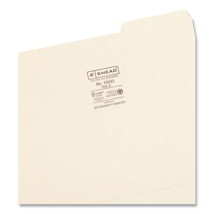 Manila File Folders, 1/3-Cut Tabs: Right Position, Letter Size, 0.75" Expansion, Manila, 100/Box