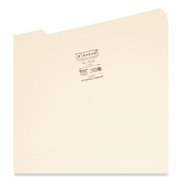 Reinforced Tab Manila File Folders, 1/3-Cut Tabs: Assorted, Legal Size, 0.75" Expansion, 11-pt Manila, 100/Box