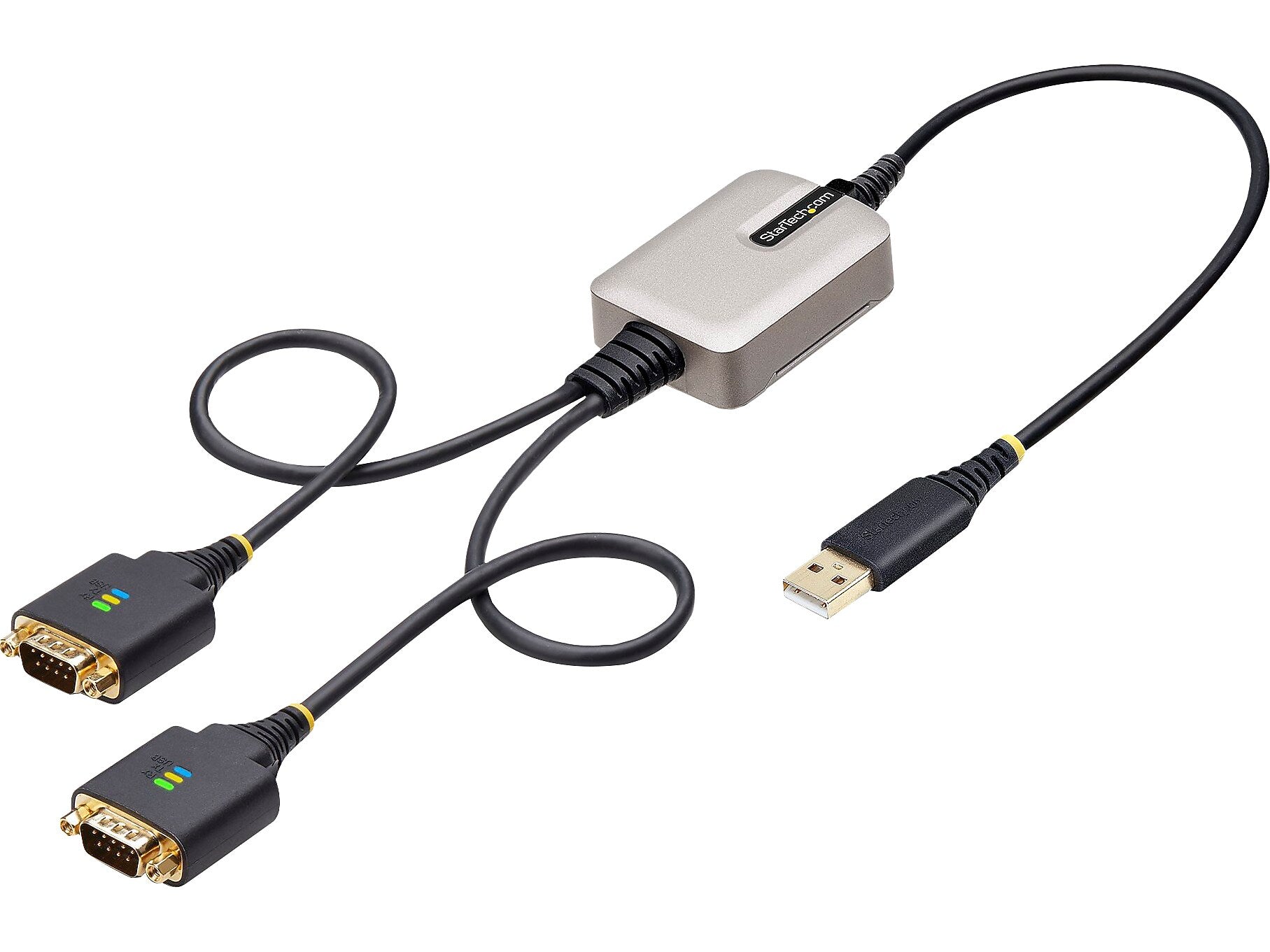 StarTech 2' USB-A to 2-Port RS-232 Serial Adapter Cable, Male-to-Male, Black, 'DI Chip, COM Retention (2P1FFC-USB-SERIAL)