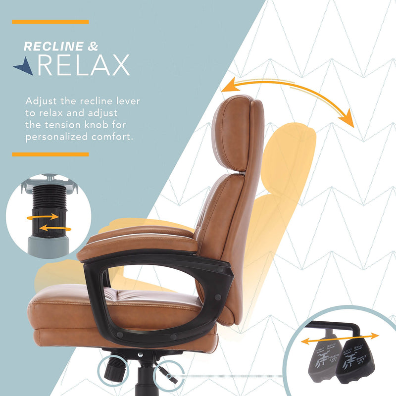 Click365 Classic Ergonomic Bonded Leather Swivel Executive Chair, Cognac (CCHR10022A)