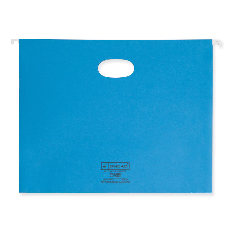 Hanging Pockets with Full-Height Gusset, 1 Section, 2" Capacity, Letter Size, 1/5-Cut Tabs, Sky Blue, 25/Box