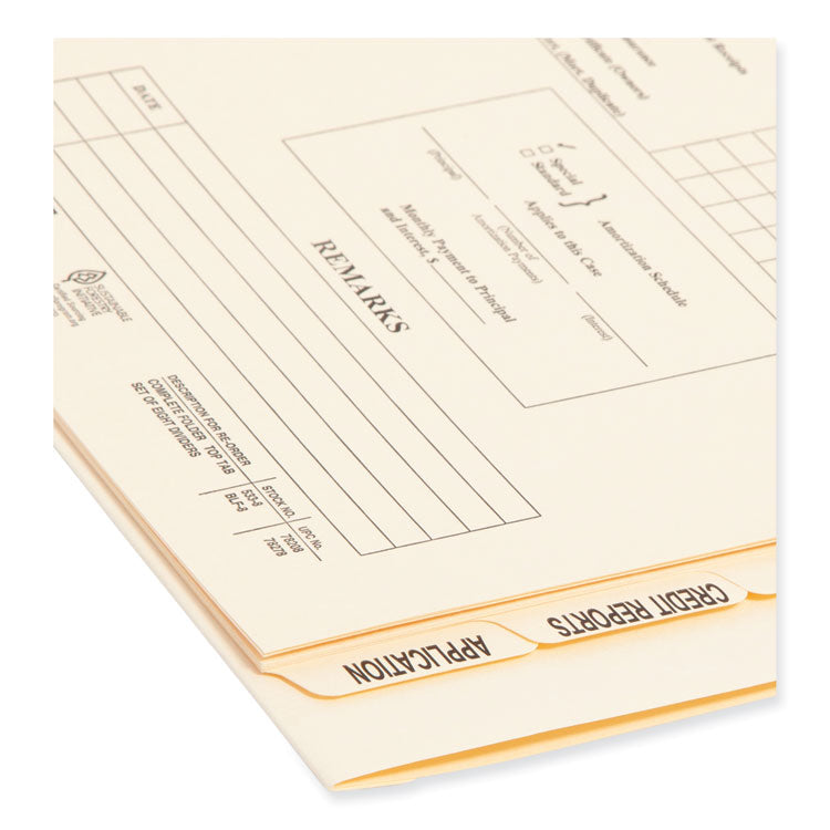 Replacement Pressboard Mortgage File Dividers, Punched for K-Style Fasteners, Legal Size, Manila, 8 Dividers/Set, 12 Sets/Box