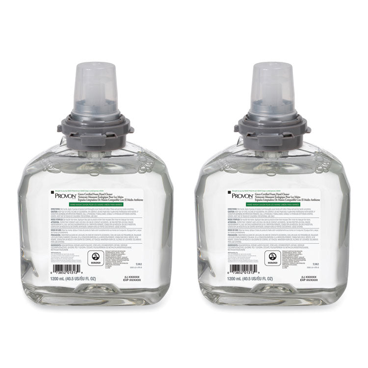 Green Certified Foam Hand Cleaner Refill, Fragrance-Free, 1,200 mL, 2/Carton