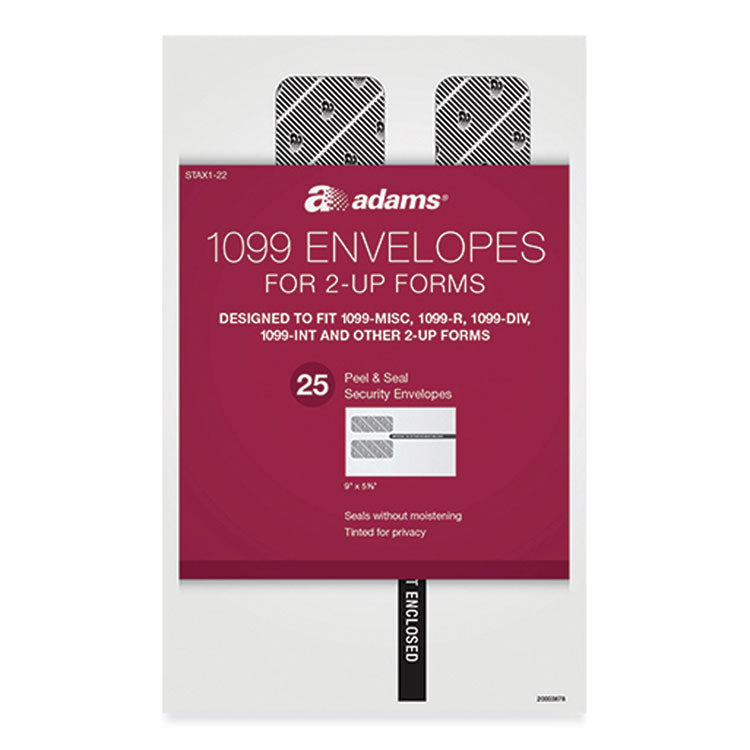 1099 Envelopes for Two-Up Forms, Square Flap, Self-Adhesive Closure, 5.63 x 9, White, 25/Pack