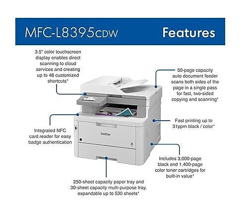 Brother Digital Color All-in-One Printer with Wireless Networking and Duplex Print, Scan, and Copy (MFCL8395CDW)