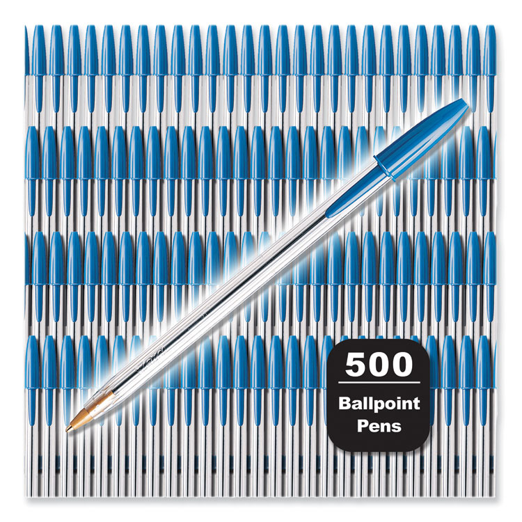Cristal Xtra Smooth Ballpoint Pen, Stick, Medium 1 mm, Blue Ink, Clear Barrel, 500/Pack