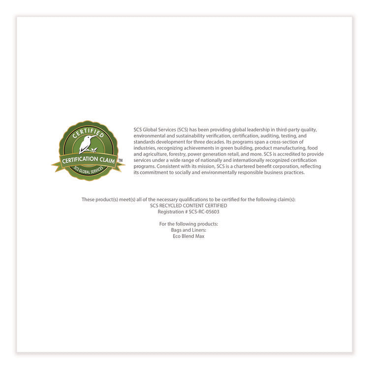 Eco Blend Max Can Liners, 23 gal, 0.8 mil, 28" x 45", Blue, 25 Bags/Roll, 10 Rolls/Carton