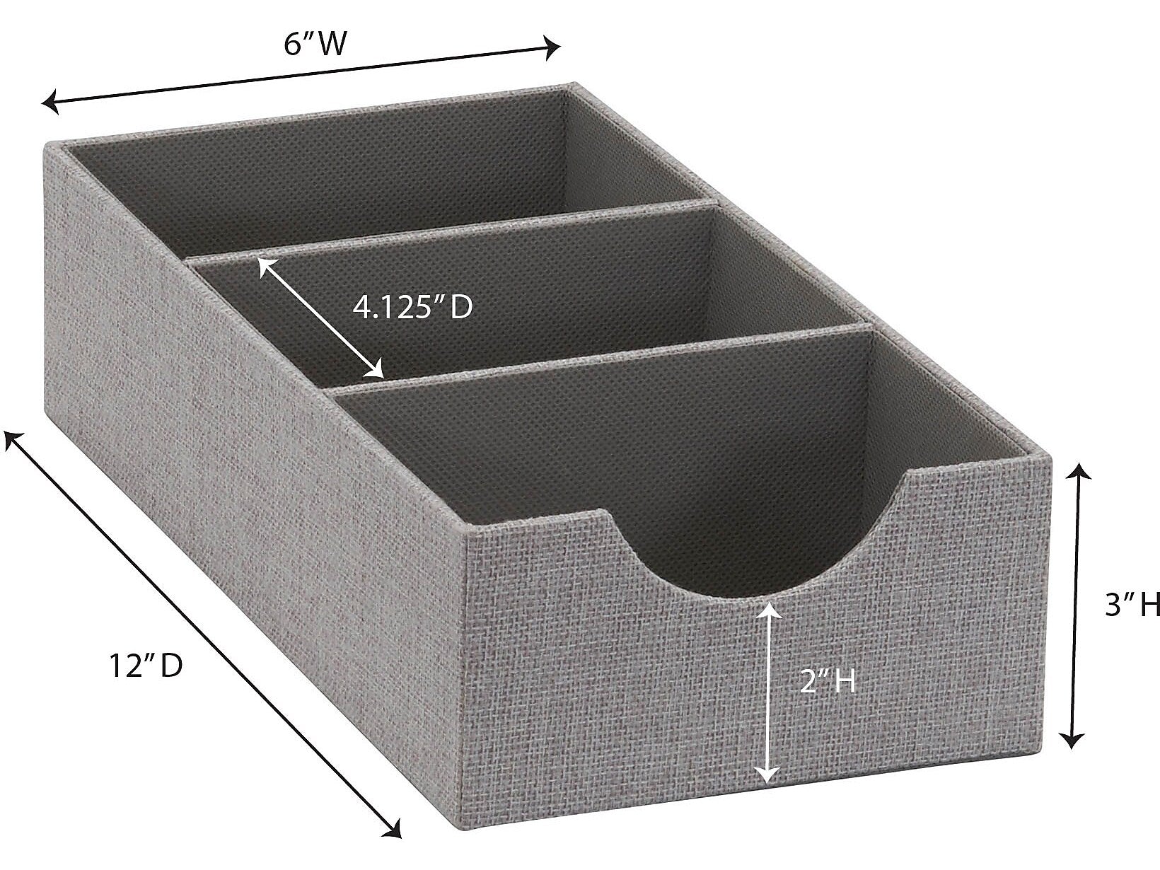 Household Essentials 3-Compartment Cardboard/Poly Linen/Nonwoven PP Drawer Organizer, Gray (727-1)