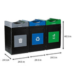 Commercial Zone Avante Series Polyethylene Triple-Stream Trash, Recycling and Compost Center, 165 Gallon, Black (787301MSA)