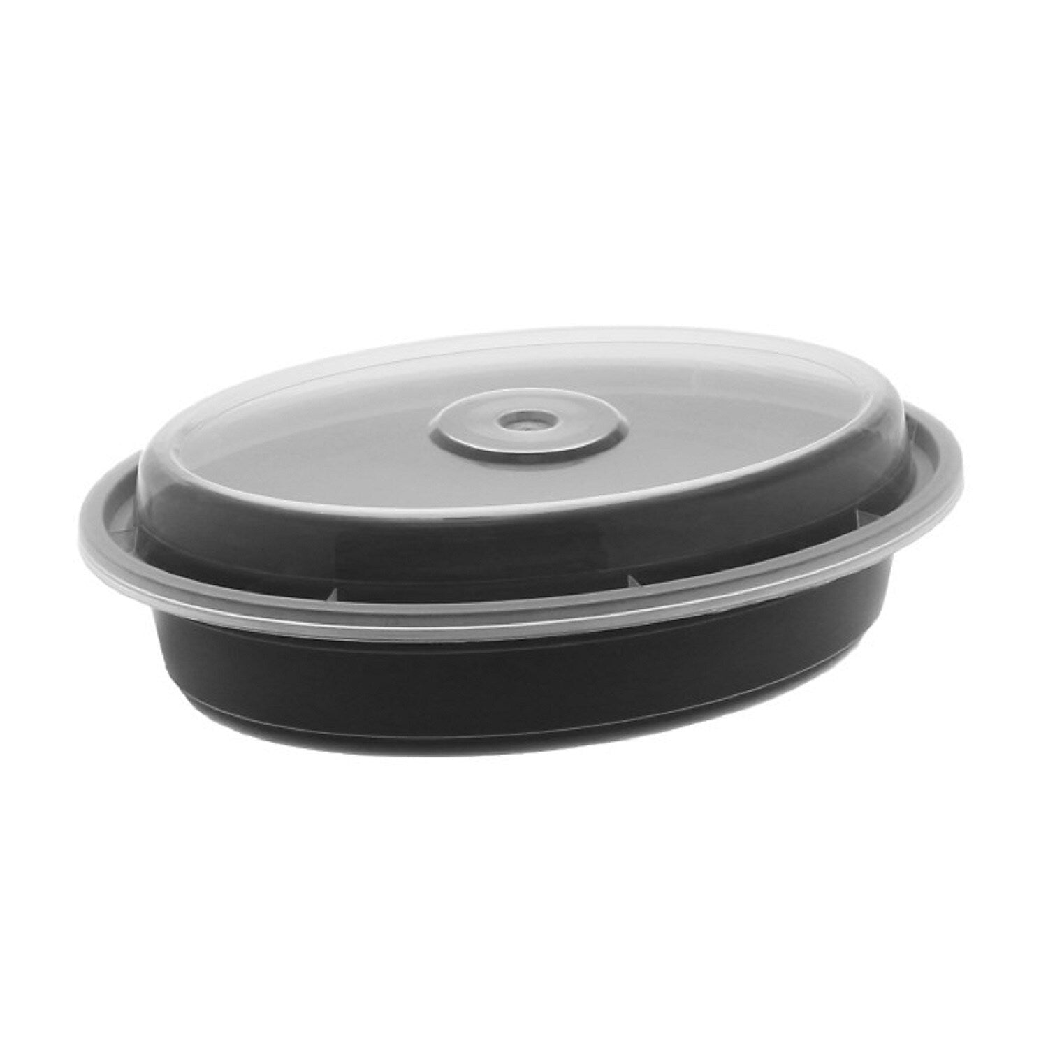 Pactiv Evergreen Newspring VERSAtainer Microwavable Containers, Oval, 12 oz, 6.75 x 4.75 x 1.5, Black/Clear, Plastic, 150/Carton