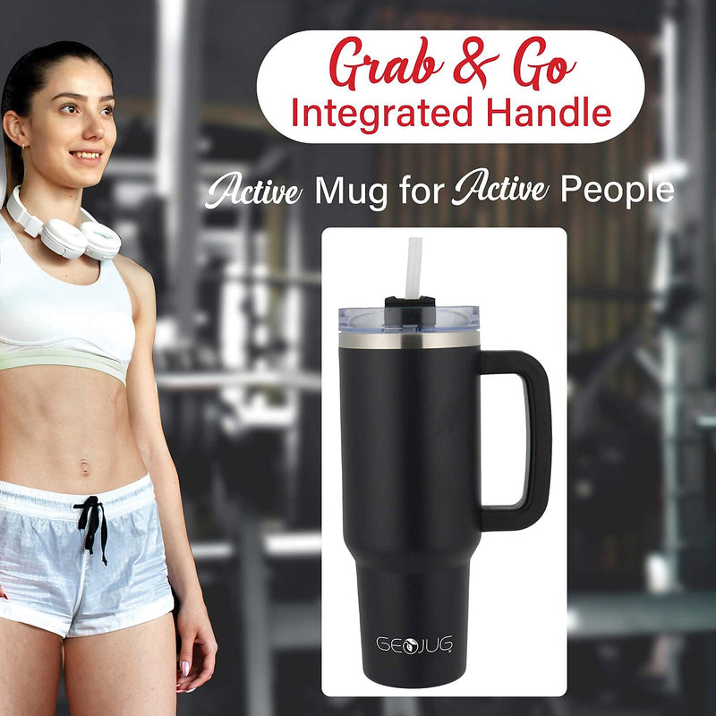 Brentwood Geojug Stainless Steel Double Walled Tumbler Cup, 40 oz., Black (CMB-1200BK)
