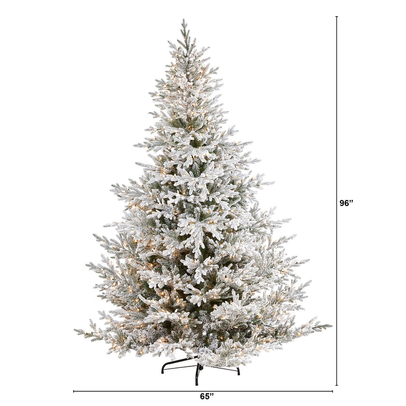 Nearly Natural 8-ft Flocked Fraser Fir Artificial Christmas Tree with 800 Warm White Lights and 4892 Bendable Branches (T1870)