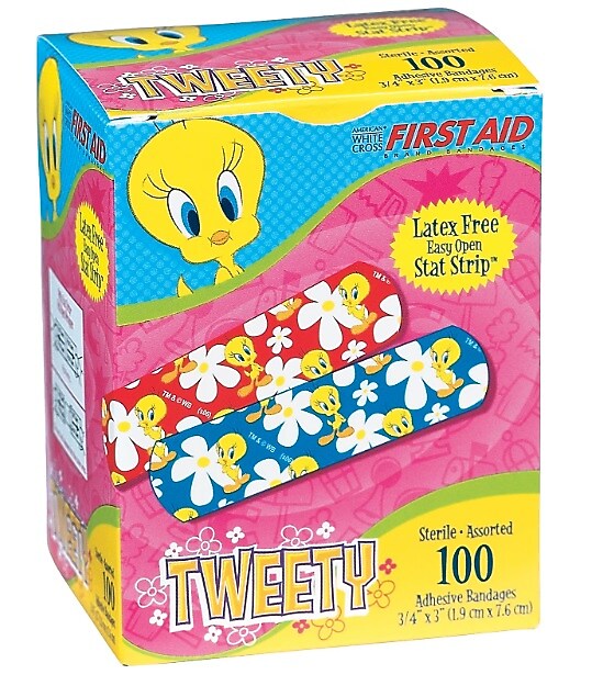SmileMakers Stat Strip Tweety 3/4" x 3" Adhesive Bandages, 100 Bandages/ Box, 12 Boxes/Case (BAN94C)