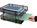 Mind Reader 2-Tier Stackable Paper Desk Tray, Metal Mesh, Black, 2/Set (2CSTACK2-BLK)