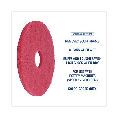 Premiere Pads 14" Buffing Floor Pad, Red, 5/Carton (BWK4014RED)