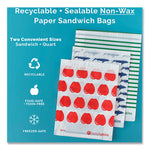 Paper Sandwich Bag, XL Sandwich, 7.1" x 2" x 9.4", Green Stripes/White, 50/Box