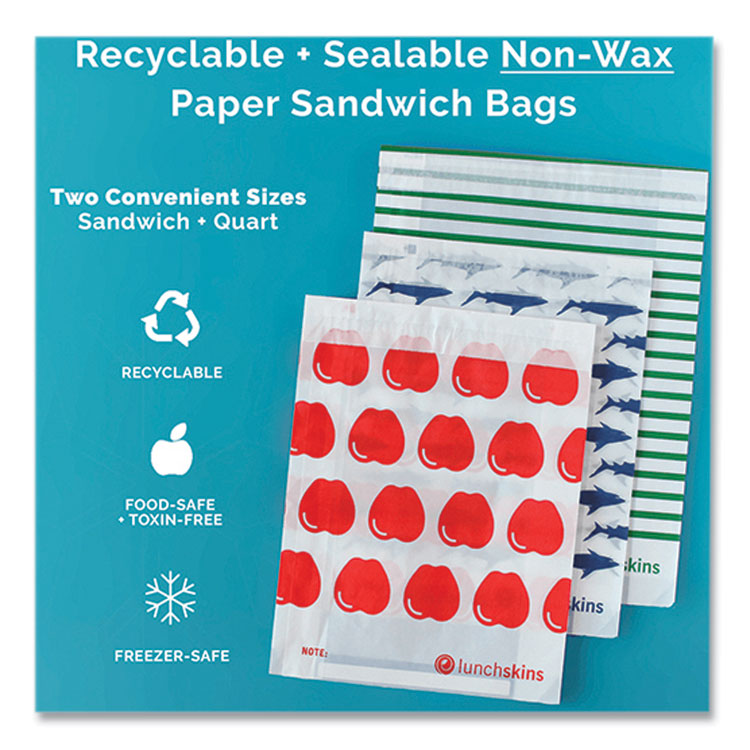 Paper Sandwich Bag, XL Sandwich, 7.1" x 2" x 9.4", Green Stripes/White, 50/Box
