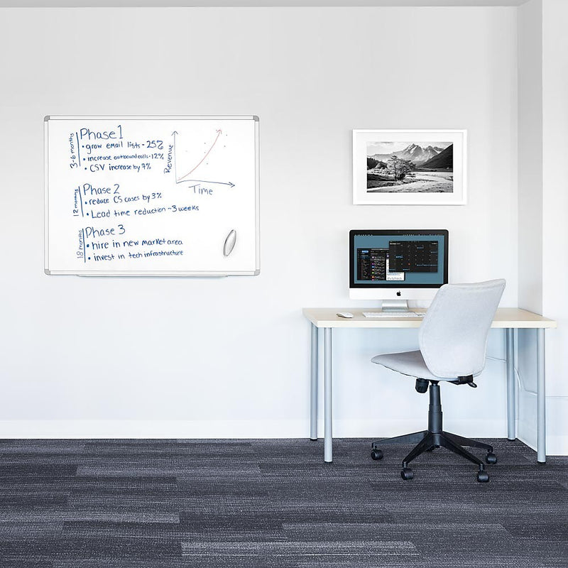 Luxor Magnetic Porcelain Dry-Erase Whiteboard, Aluminum Frame, 48"W x 36"H (DEWM002)