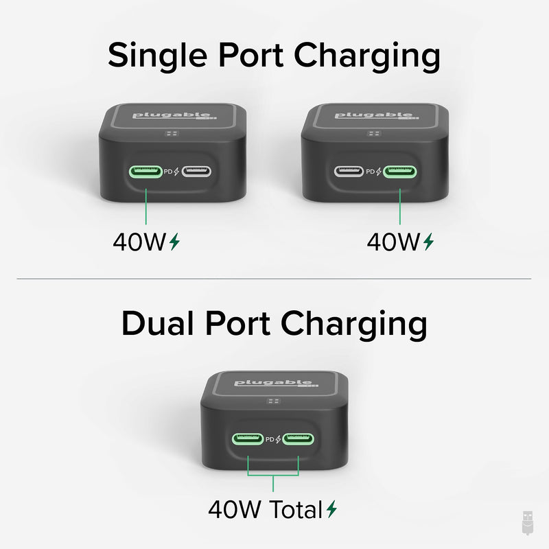 Plugable 40W Dual USB-C Wall Charger, Black (PS-40C2B)