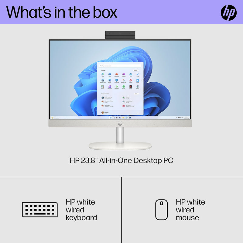 HP 24-cr0026 23.8" All-in-One Desktop Computer, Intel Core i3-N300, 8GB Memory, 256GB SSD (9W2H5AA#ABA)