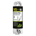 GoGreen Power 15' Extension Cord, 3-Outlet, 16 AWG, White (GG-19615)