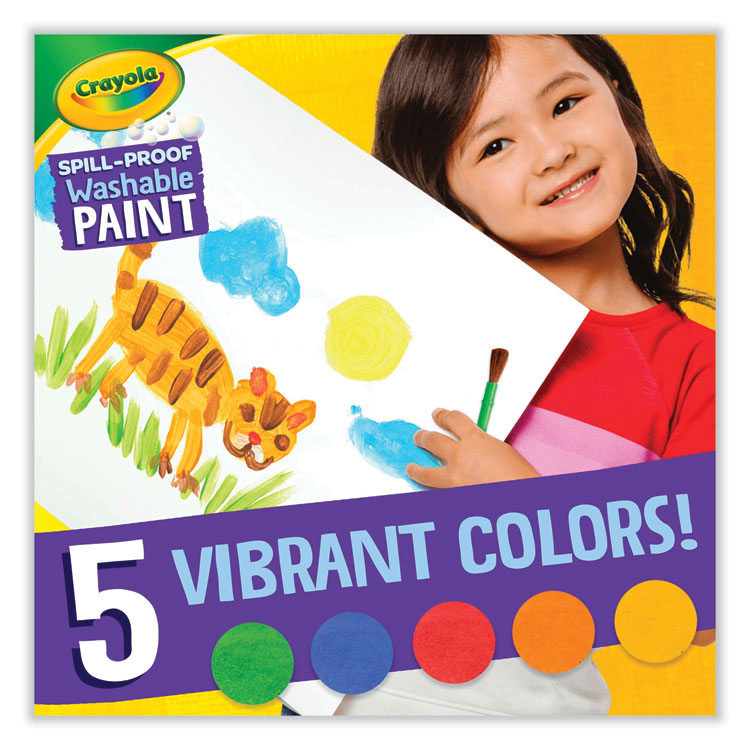 Spill Proof Washable Paints, 5 Colors, 1.4 oz Cups, 5 Sets/Carton