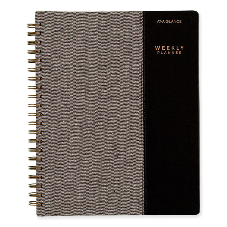 Signature Collection Black/Gray Felt Weekly/Monthly Planner, 11.25 x 9.5, Black/Gray Cover, 13-Month: Jan 2025 to Jan 2026