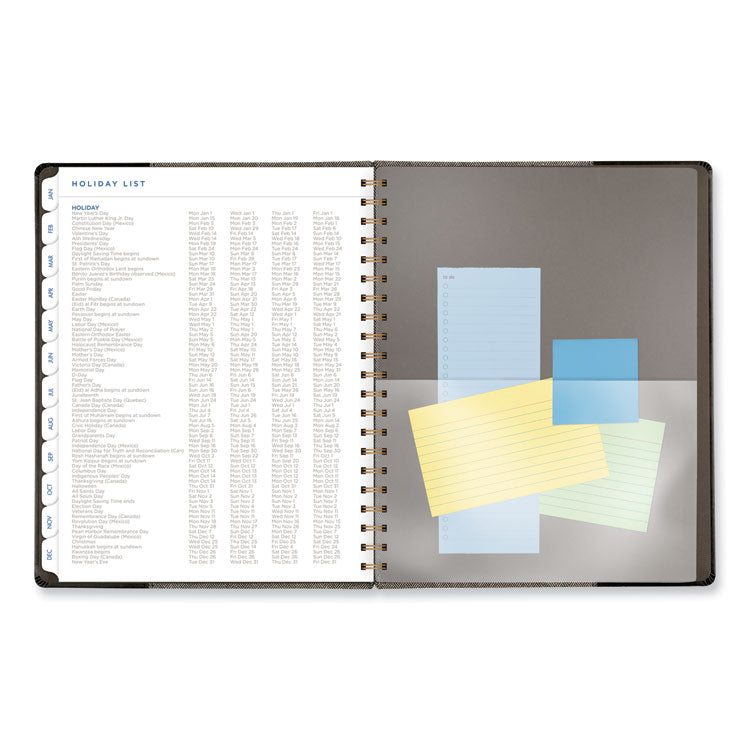 Signature Collection Black/Gray Felt Weekly/Monthly Planner, 11.25 x 9.5, Black/Gray Cover, 13-Month: Jan 2025 to Jan 2026