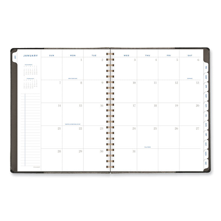 Signature Collection Black/Gray Felt Weekly/Monthly Planner, 11.25 x 9.5, Black/Gray Cover, 13-Month: Jan 2025 to Jan 2026