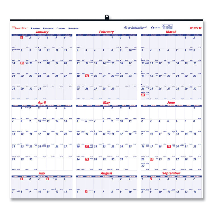 Yearly Wall Calendar, 24 x 36, White/Blue Sheets, 12-Month (Jan to Dec): 2025