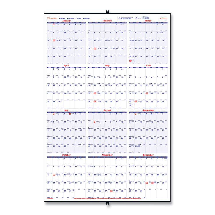 Yearly Wall Calendar, 24 x 36, White/Blue Sheets, 12-Month (Jan to Dec): 2025