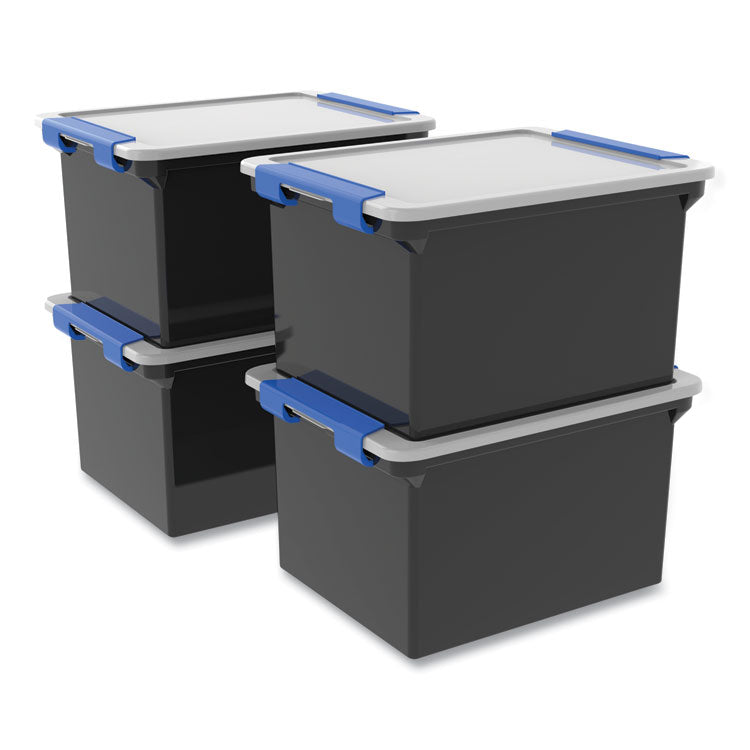 Tote with Locking Handles, Legal/Letter, 13.9" x 18.3 x 10.6", Black/Silver/Blue, 4/Carton